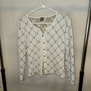 Trachten Button-down Cardigan with Reindeer in Cream